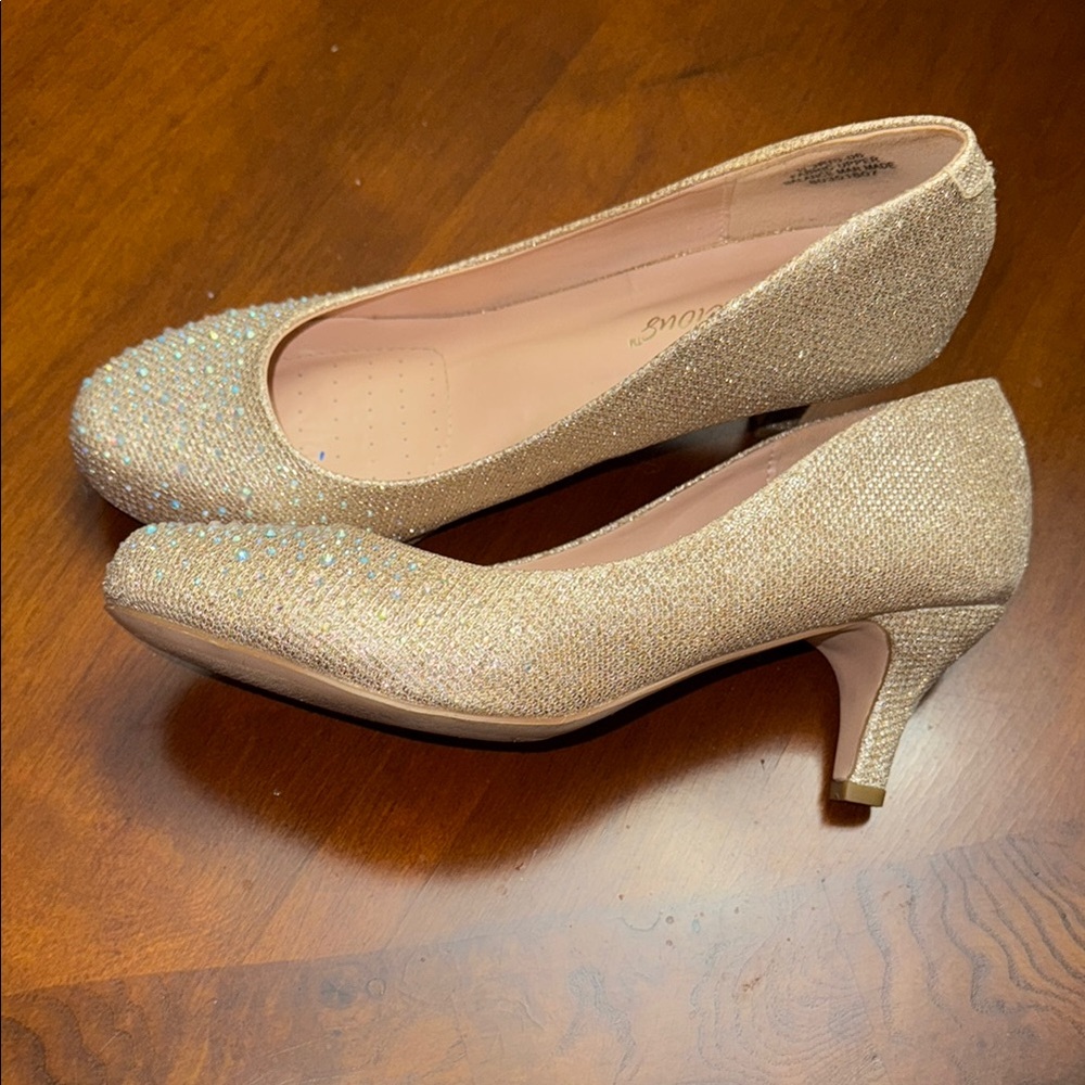 Refresh Women's Gold Glitter Heels with Pink Insole - Picture 2 of 5